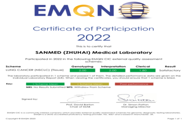 国际认证 | 亚博yabo最新地址顺利通过EMQN 2022 肺癌室间质评
